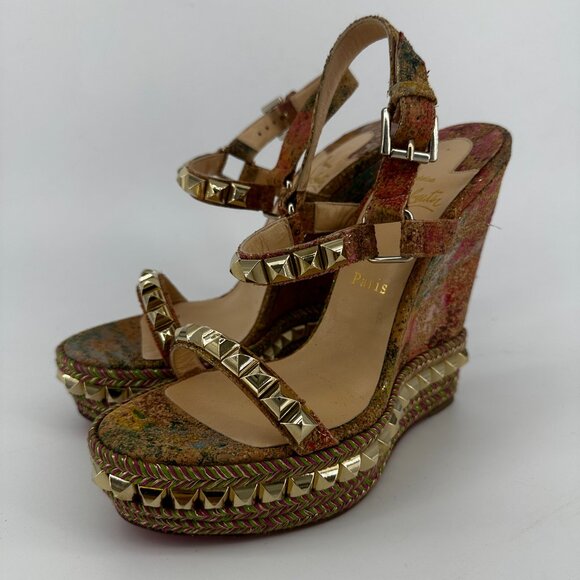 Louboutin Cork Bloom Cataclou Studded Wedges - Size 39 - Picture 4 of 10